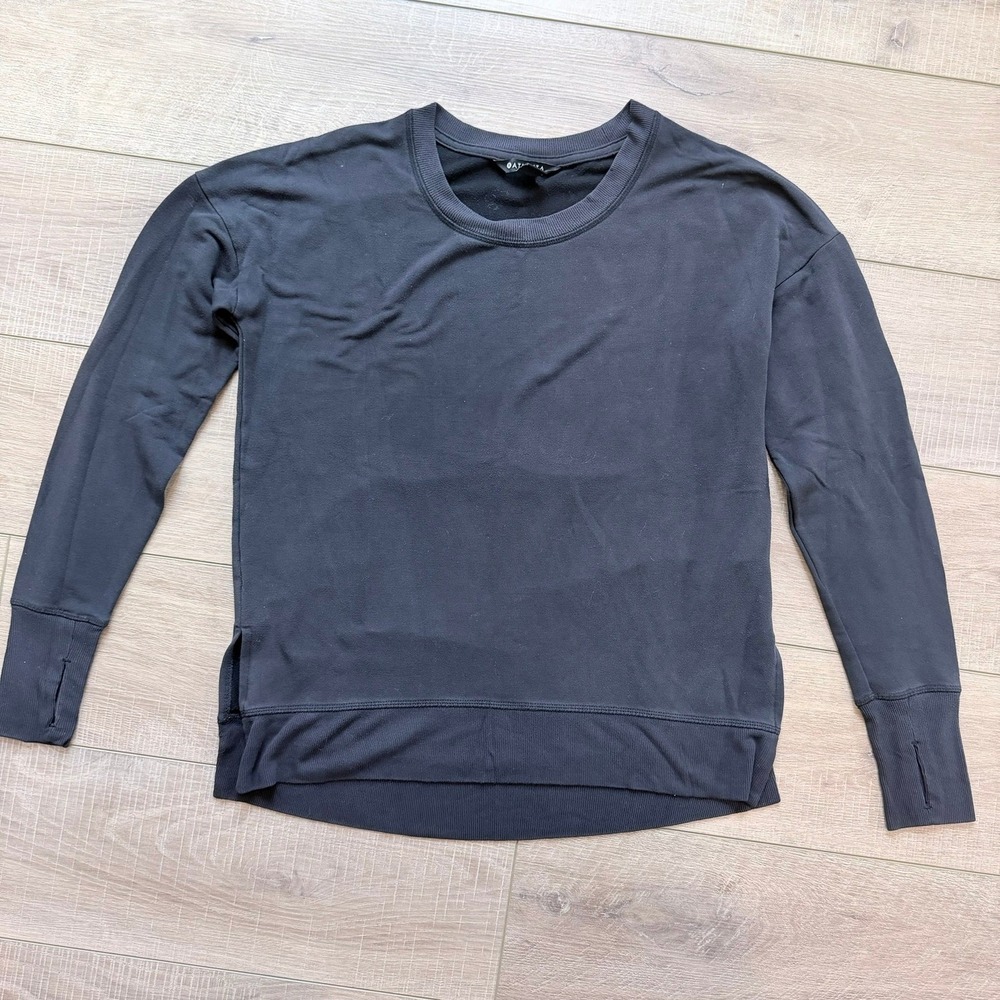 Athleta Coaster Luxe Sweatshirt Women Small Black Thumbhole Pullover 870422